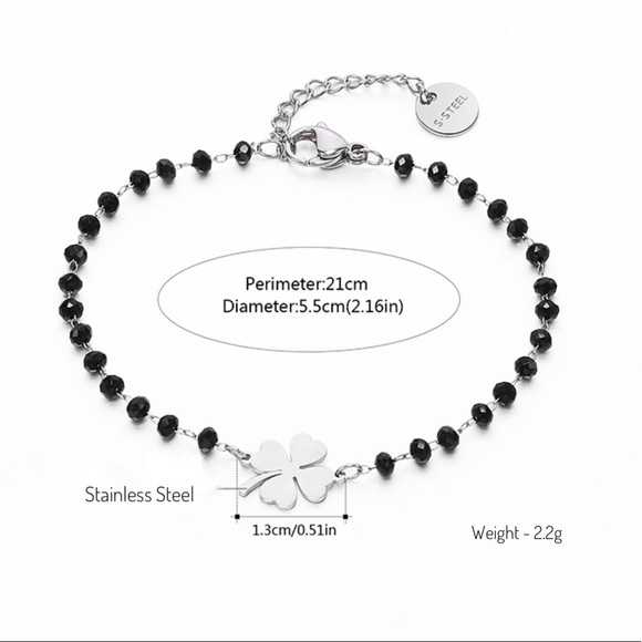 Dainty clover charm black beads bracelet - Picture 3 of 3